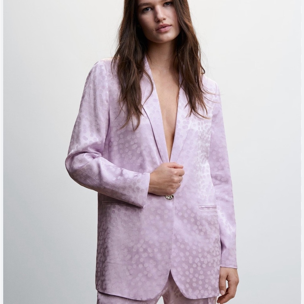 Mango Purple Polka Dot Satin Blazer